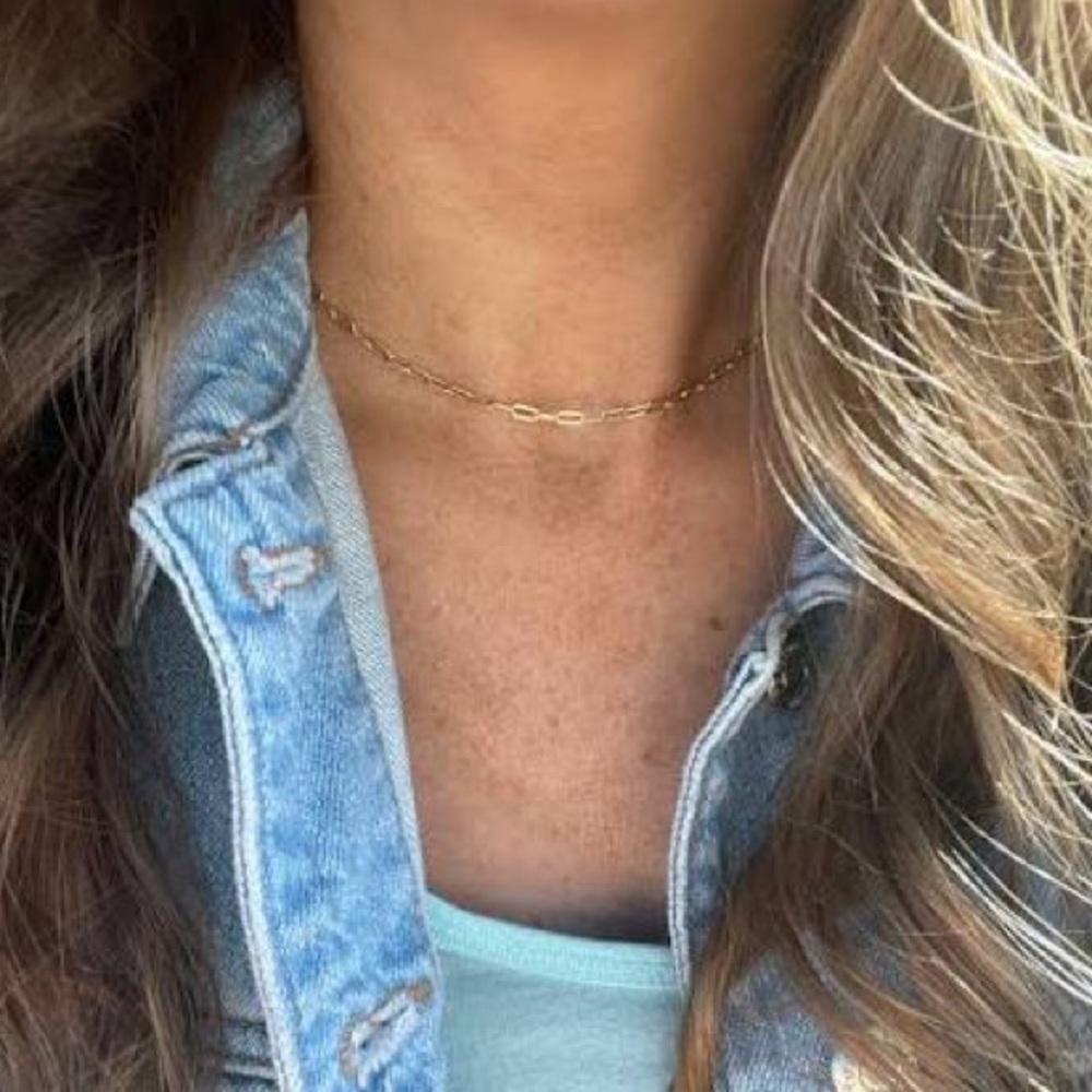 14k Gold Filled Tiny Paperclip Dainty Chain Necklace - Picture 4 of 11